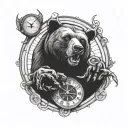 bear, bull, clock, roulette wheel tattoo design idea