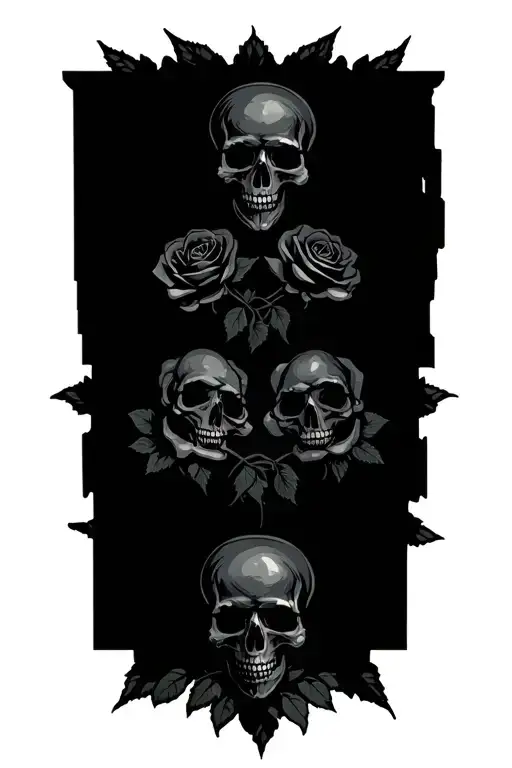 3 skulls and roses intertwined symbolizing deftones rock group tattoo design idea