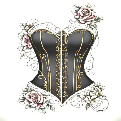skin piercing corset tattoo design idea