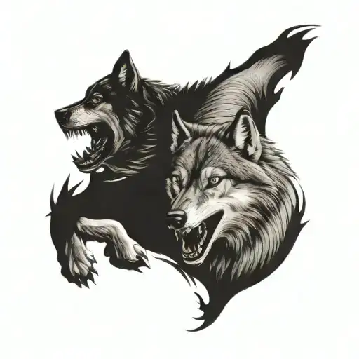 two wolves fighting each other tattoo design idea