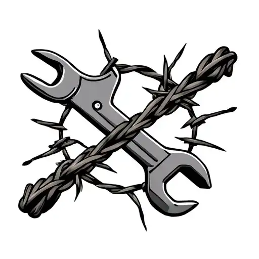 barbed wire and wrench tattoo design idea