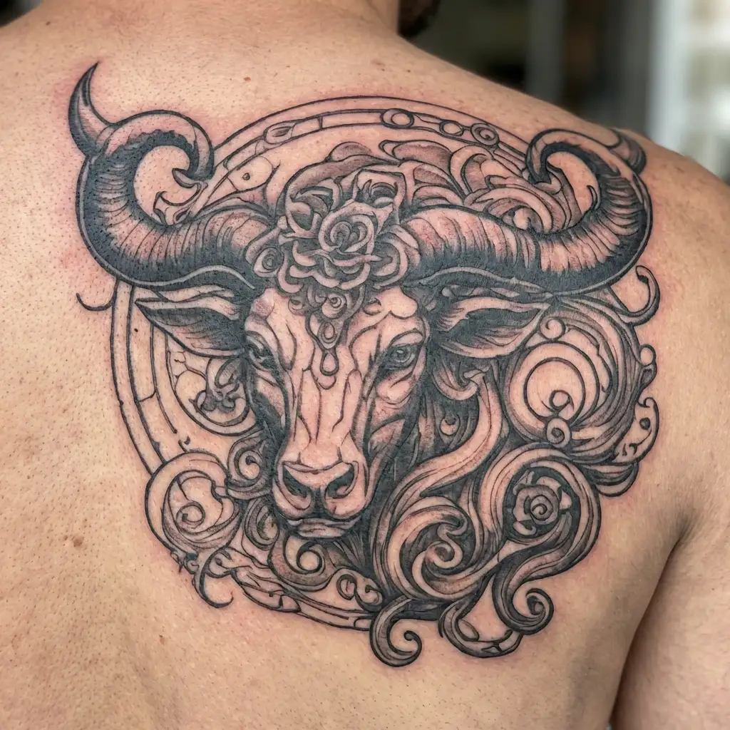 goddess strong moon grunge Taurus zodiac symbol tattoo design idea