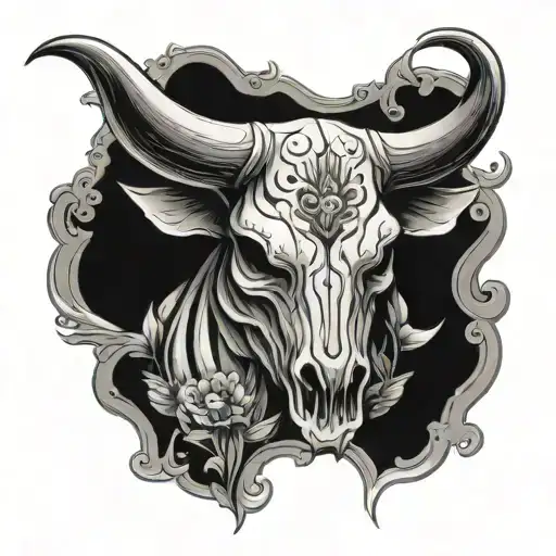 neo traditional bull skull looking straight on tattoo design idea