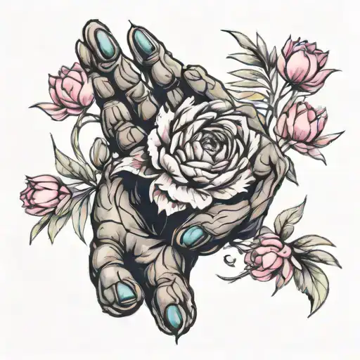 bear paw with peony in palm in romanian colours  tattoo design idea