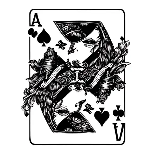 ace playing card with gothic girl in the style of a face card (like king, queen, or jack)  tattoo design idea