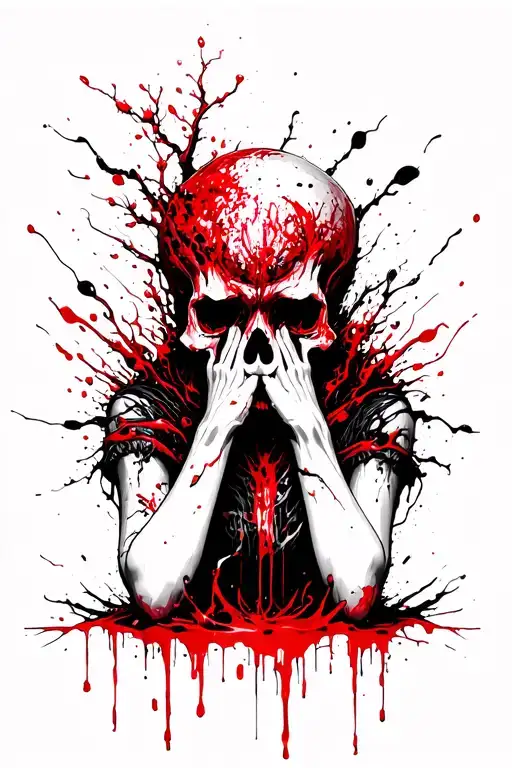 japanese horror cherry tree skull evil speak no evil tattoo design idea
