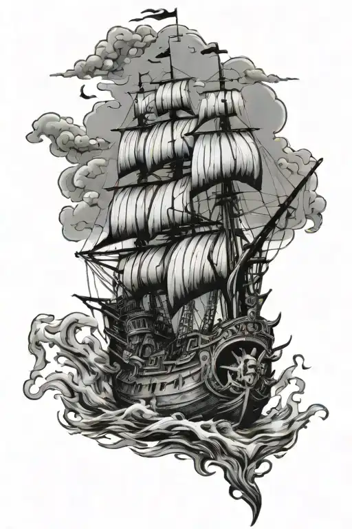 aquatic, Poseidon, Davie Jones, pirates, sunken pirate ship tattoo design idea