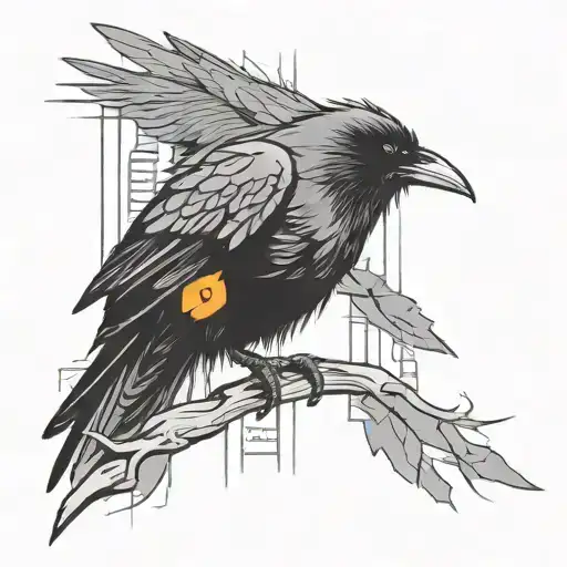 cyberpunk raven with orange eyes tattoo design idea