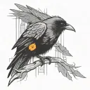 cyberpunk raven with orange eyes tattoo design idea