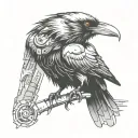 cyberpunk raven with orange eyes tattoo design idea