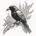 cyberpunk raven with orange eyes tattoo design idea