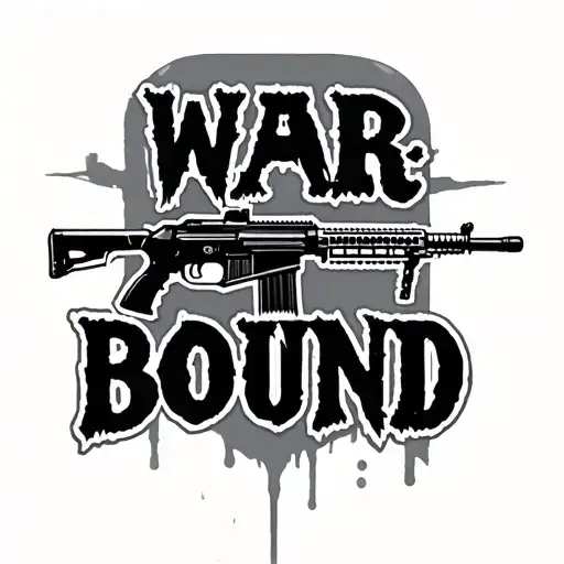"War-Bound" Spelled Vertically With A Rifle In Between  tattoo design idea