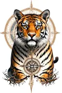 Tiger with vegvisir viking compass and in the background yggdrasil  tattoo design idea