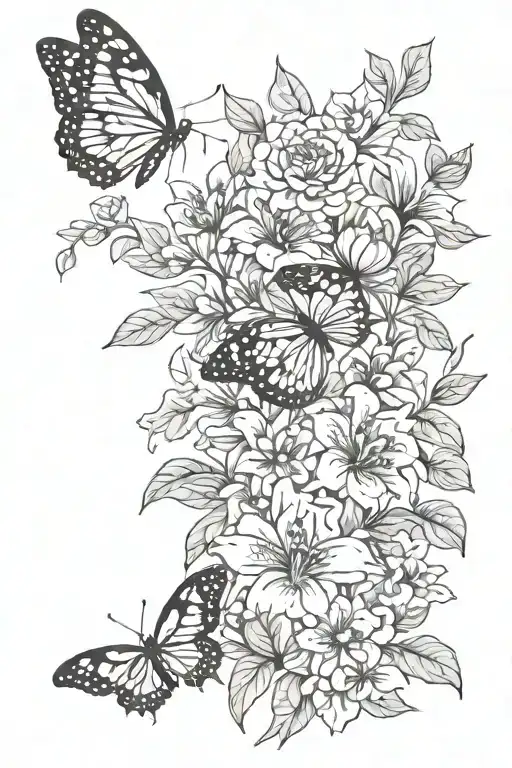 "everything happens for a reason" with butterflies, january april and october birth flowers and a few chillies. backpiec tattoo design idea