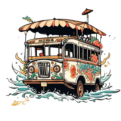 Philippine jeepney floating tattoo design idea