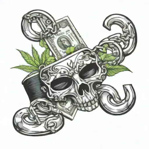 ski mask money handcuffs weed life of sin  tattoo design idea
