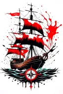 pirate ship, anchor, compass, mermaid, storm tattoo design idea