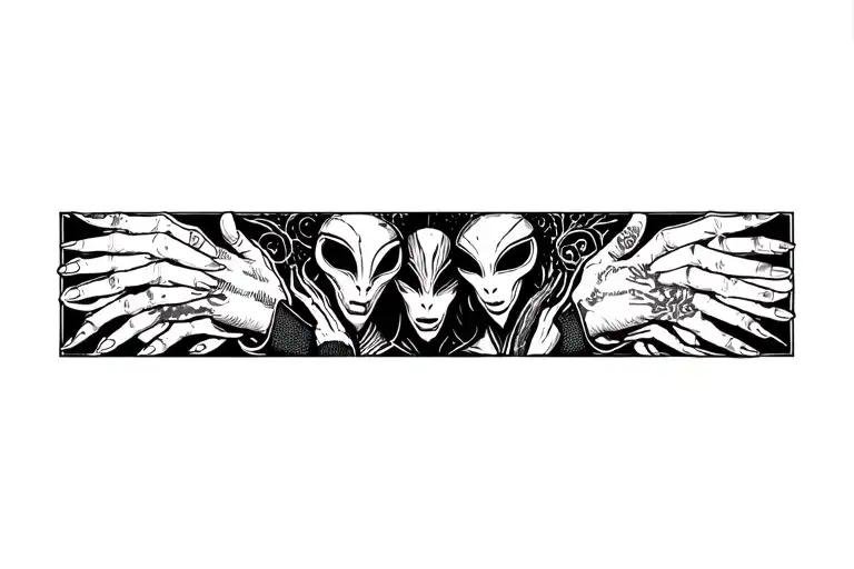 Devil and Alien holding tattoo design idea