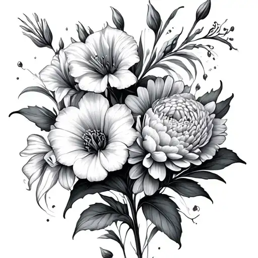 larkspur,gladiolus,carnation,chrysanthemum flowers tattoo design idea