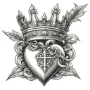 sacred heart crown king queen crown intertwined cross eternal tattoo design idea