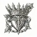 sacred heart crown king queen crown intertwined cross eternal tattoo design idea