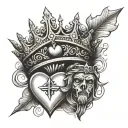 sacred heart crown king queen crown intertwined cross eternal tattoo design idea