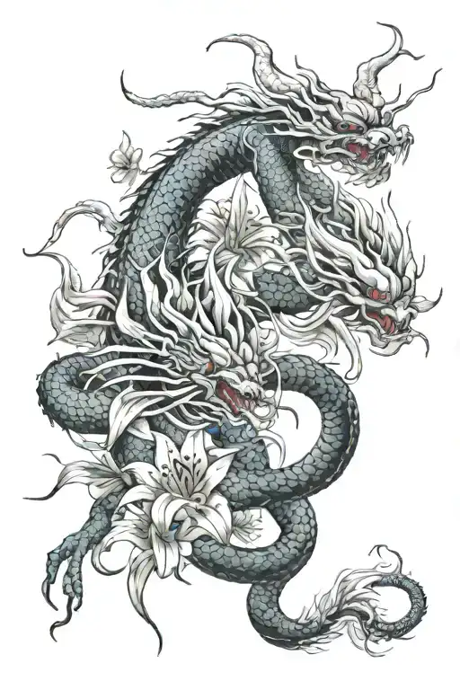 spider Lilly's and Japanese dragon tattoo design idea