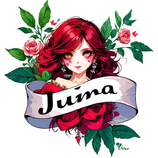 "Juana" name on a ribbon wrapped tattoo design idea