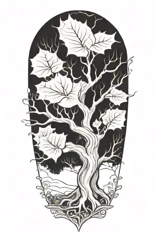 half sleeve Morton bay fig tree tattoo design idea