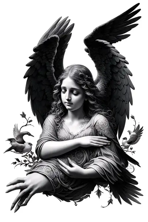 angels and birds and two hands  tattoo design idea