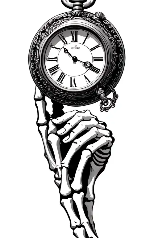 skeleton hand and human hand pinky promise with until we meet again going around the pinky promise with a pocket watch a tattoo design idea