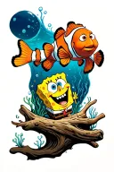Nemo, sponge bob, magic school bus, driftwood, under the sea  tattoo design idea