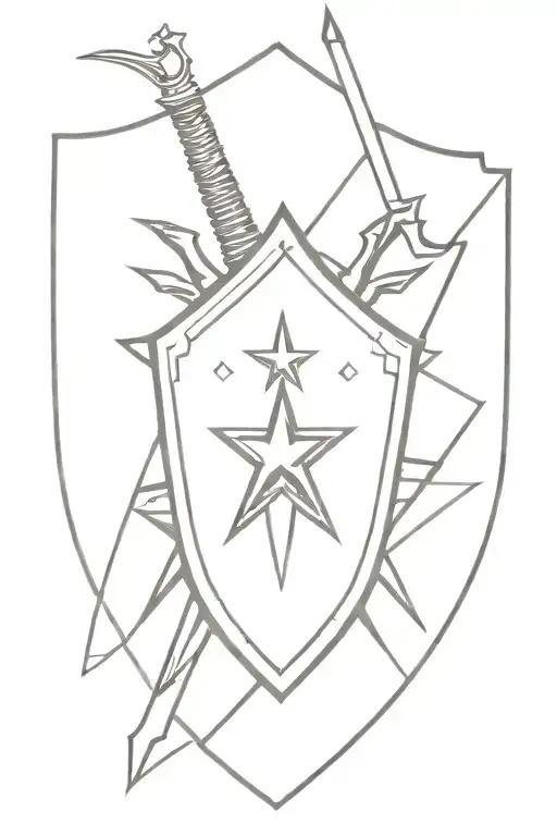 shield with a. 6 point star with  triton an sword piercing shield tattoo design idea