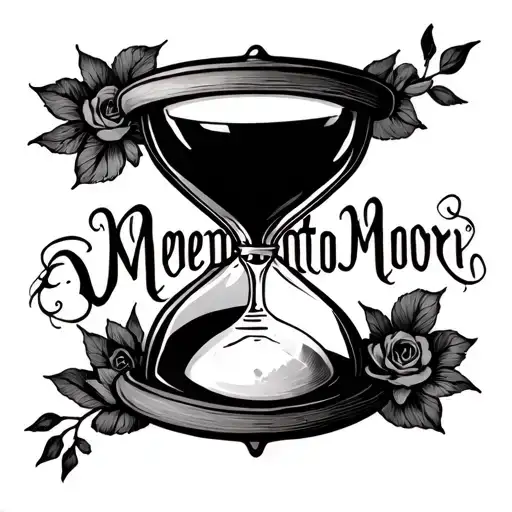 hourglass with text: Memento mori written tattoo design idea