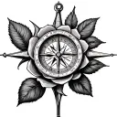 rose nautical compass fine line drawing realistic tattoo design idea
