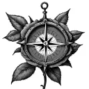 rose nautical compass fine line drawing realistic tattoo design idea