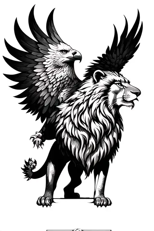 lion with eagle tattoo design idea