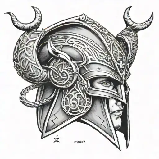 loki helmet with name written tattoo design idea
