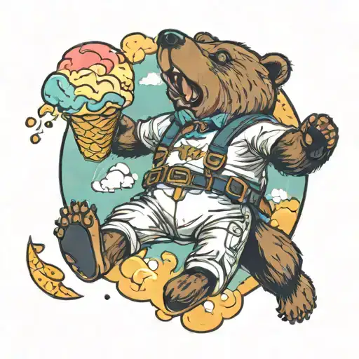 a bear sky diving eating ice cream tattoo design idea