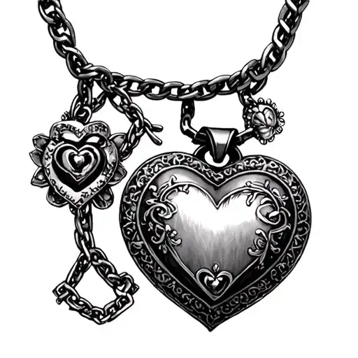 antique heart locket anklet with chain tattoo design idea