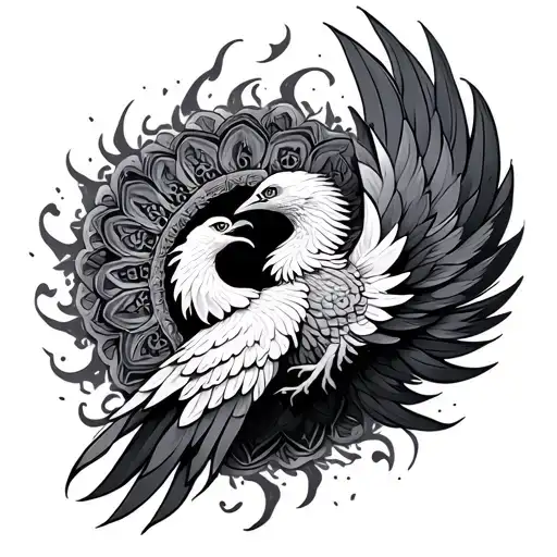 Mandala phoenix rising from the ashes tattoo design idea
