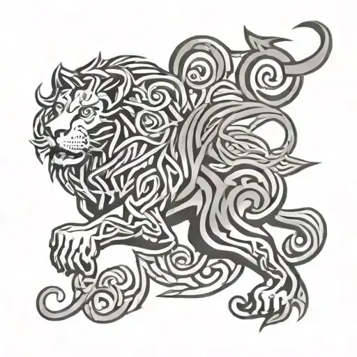 celtic pattern with element English lion tattoo design idea