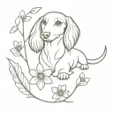 long-haired dachshund in flowers tattoo design idea