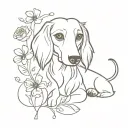 long-haired dachshund in flowers tattoo design idea