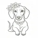 long-haired dachshund in flowers tattoo design idea