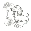 long-haired dachshund in flowers tattoo design idea