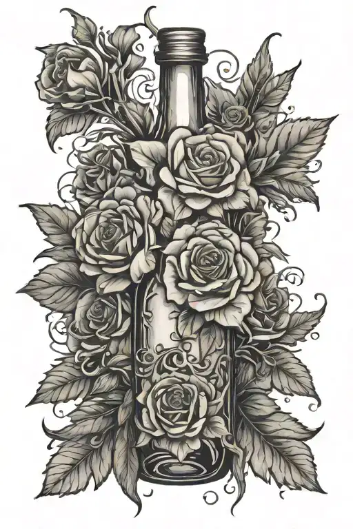 boquet in broken wine bottle tattoo design idea