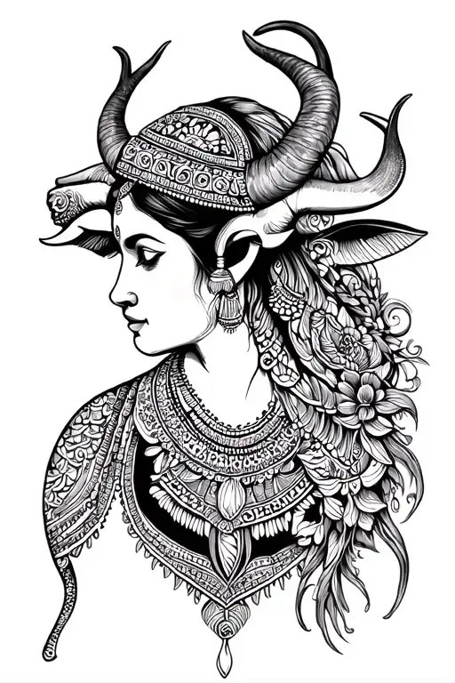 India with Taurus tattoo design idea