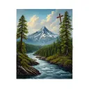 Nature with trees a river and a mountain with a cross  tattoo design idea