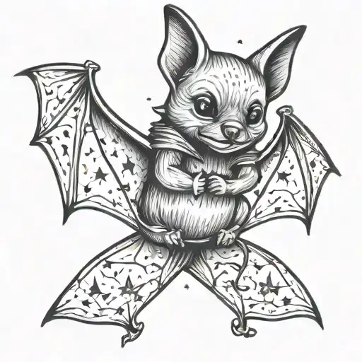 bat hugging arm  and stars around the cute looking bat tattoo design idea